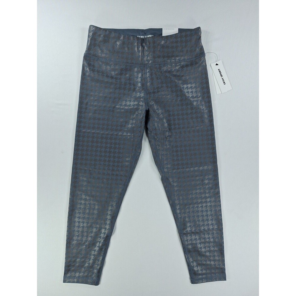 DKNY Sport Women M Leggings Grey Metallic Snake Print High Waist Yoga 7/8 NWT